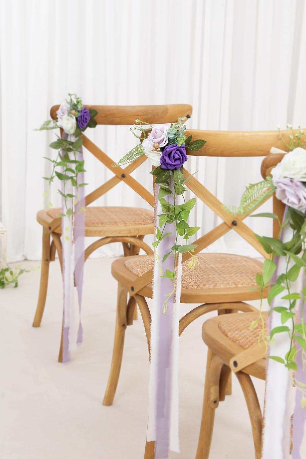 DORIS HOME Wedding Chair Decorations Purple Pew Flowers Set of 10 for Wedding Ceremony Party Aisle