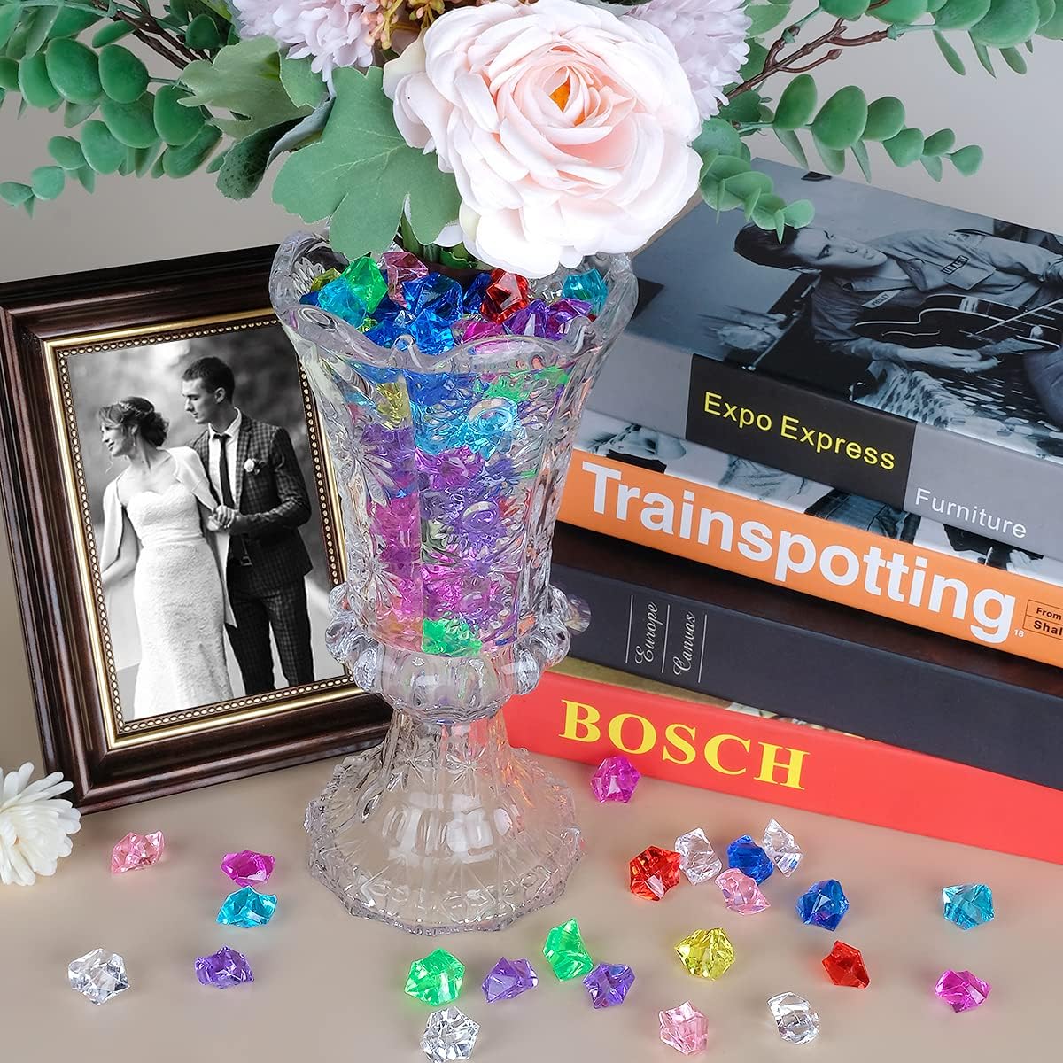 Acrylic Crushed Ice Rocks, Babenest 150 PCS Fake Crystals Plastic Ice Cubes Diamonds Gems for Vase