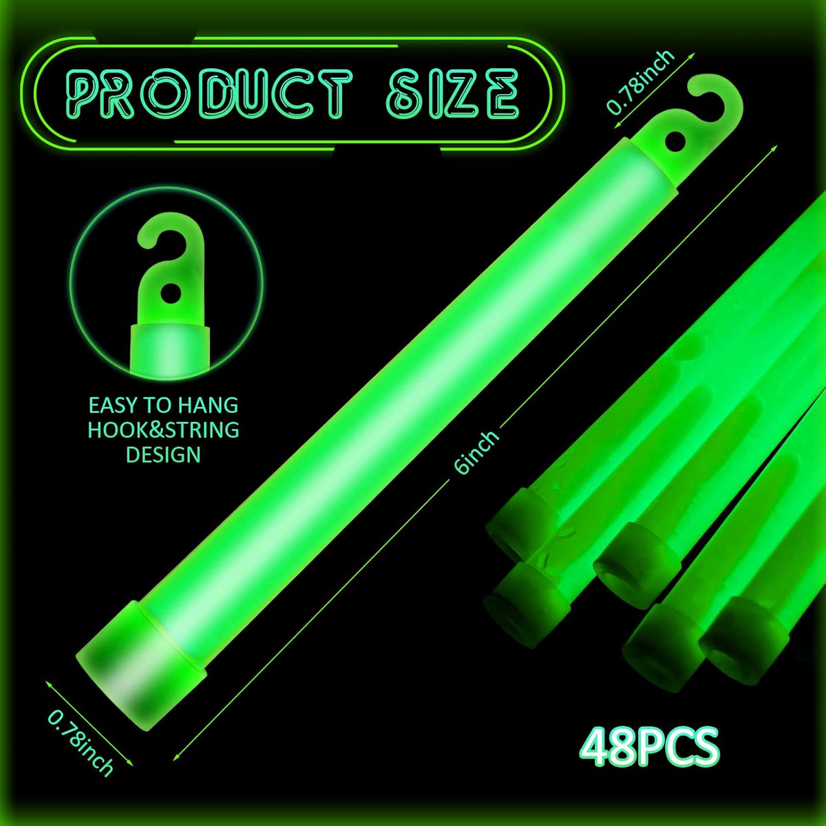 Sotiff 48 Pcs Bright 6 Inch Large Glow Sticks Bulk Emergency Glow in The Dark Sticks with 12 Hour