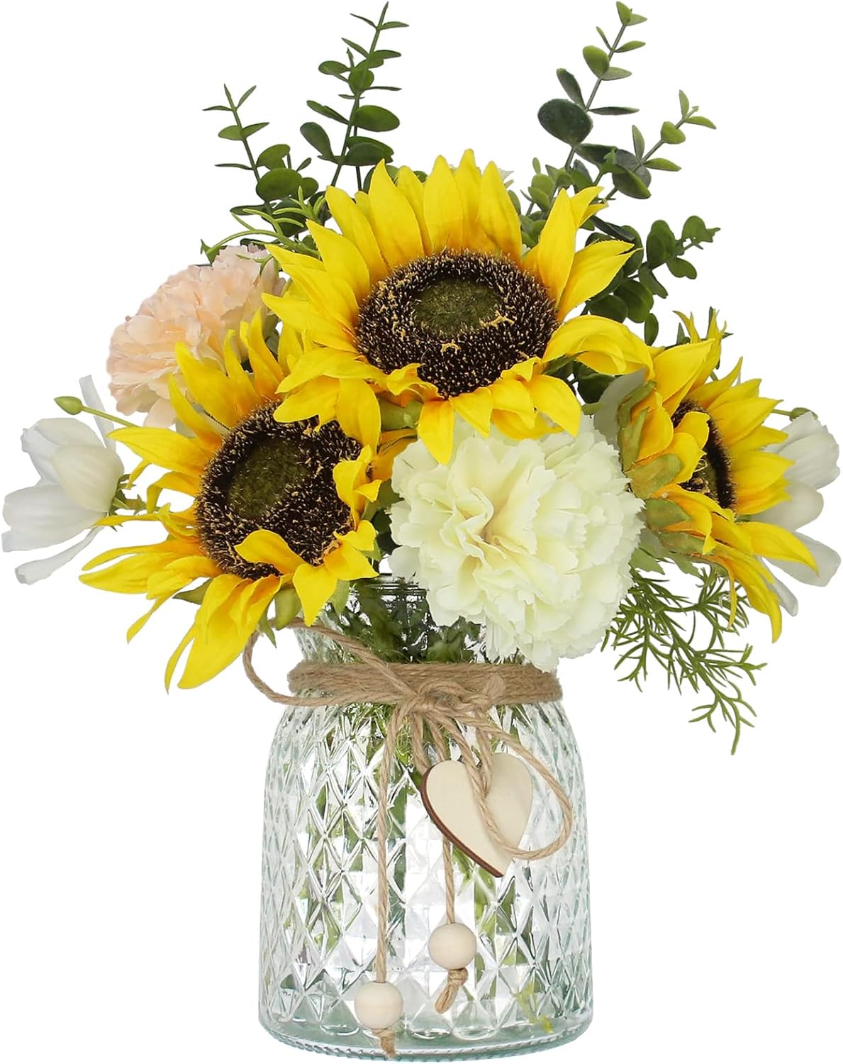 Artificial Sunflower Bouquets - Silk Fake Flowers with Vase, Centerpieces for Dining Room and