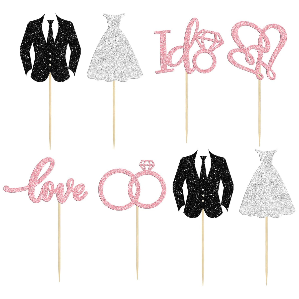 Gyufise 24Pcs Wedding Cupcake Toppers Glitter Groom and Bride Cupcake Picks Love I Do Ring Heart
