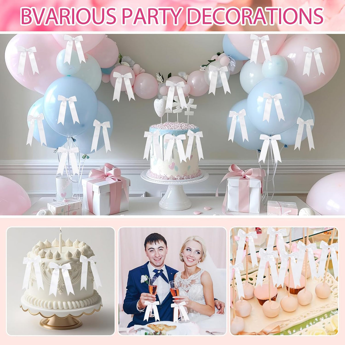 Riceshoot 24 Pcs Satin Ribbon Bow 3.5x5 Inch Twist Tie Bows for Gift Balloon Bag Cake Craft DIY