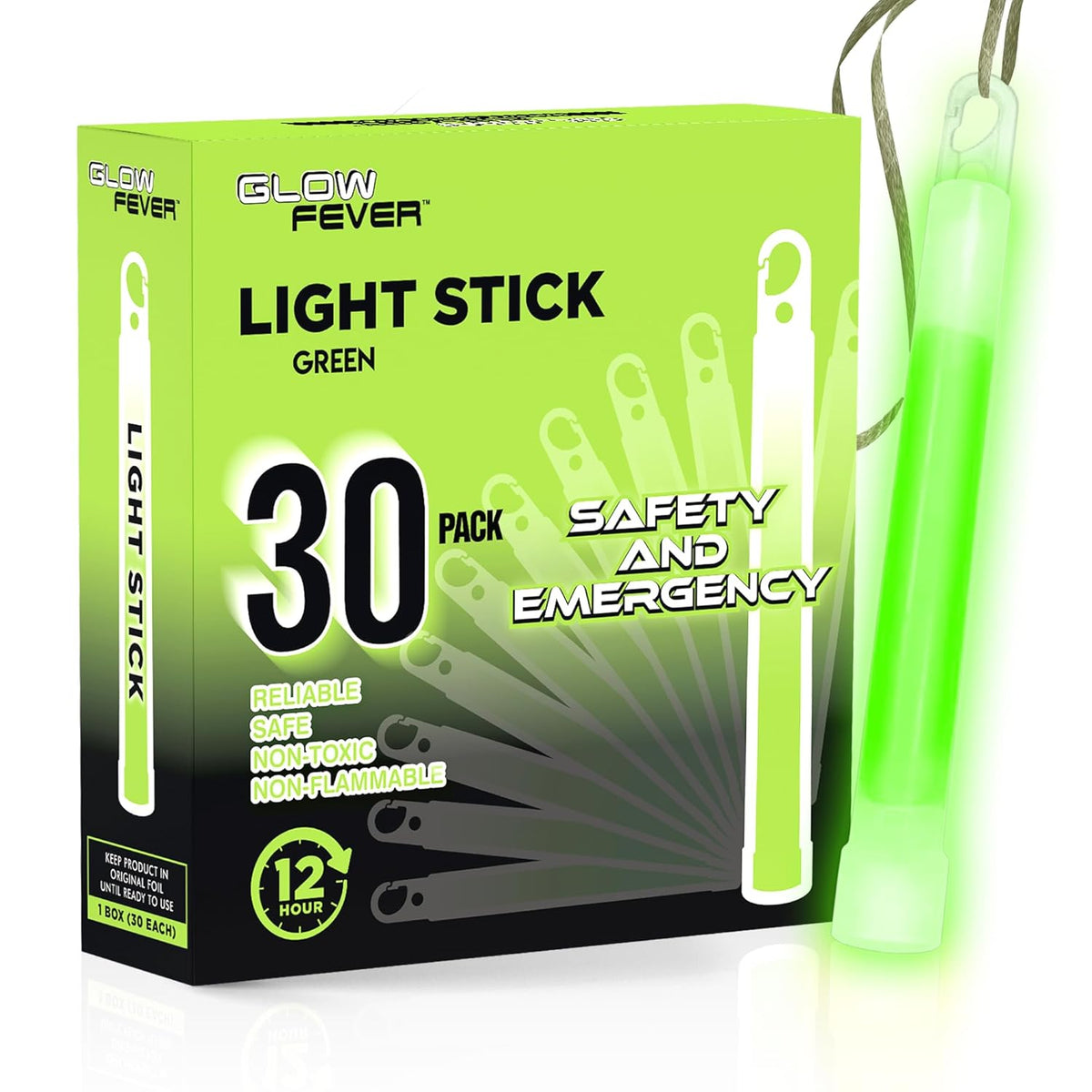 Glow Fever Emergency Safety Military Grade Glow Sticks, 30pcs 6'' Lightsticks, Light Up Ultra