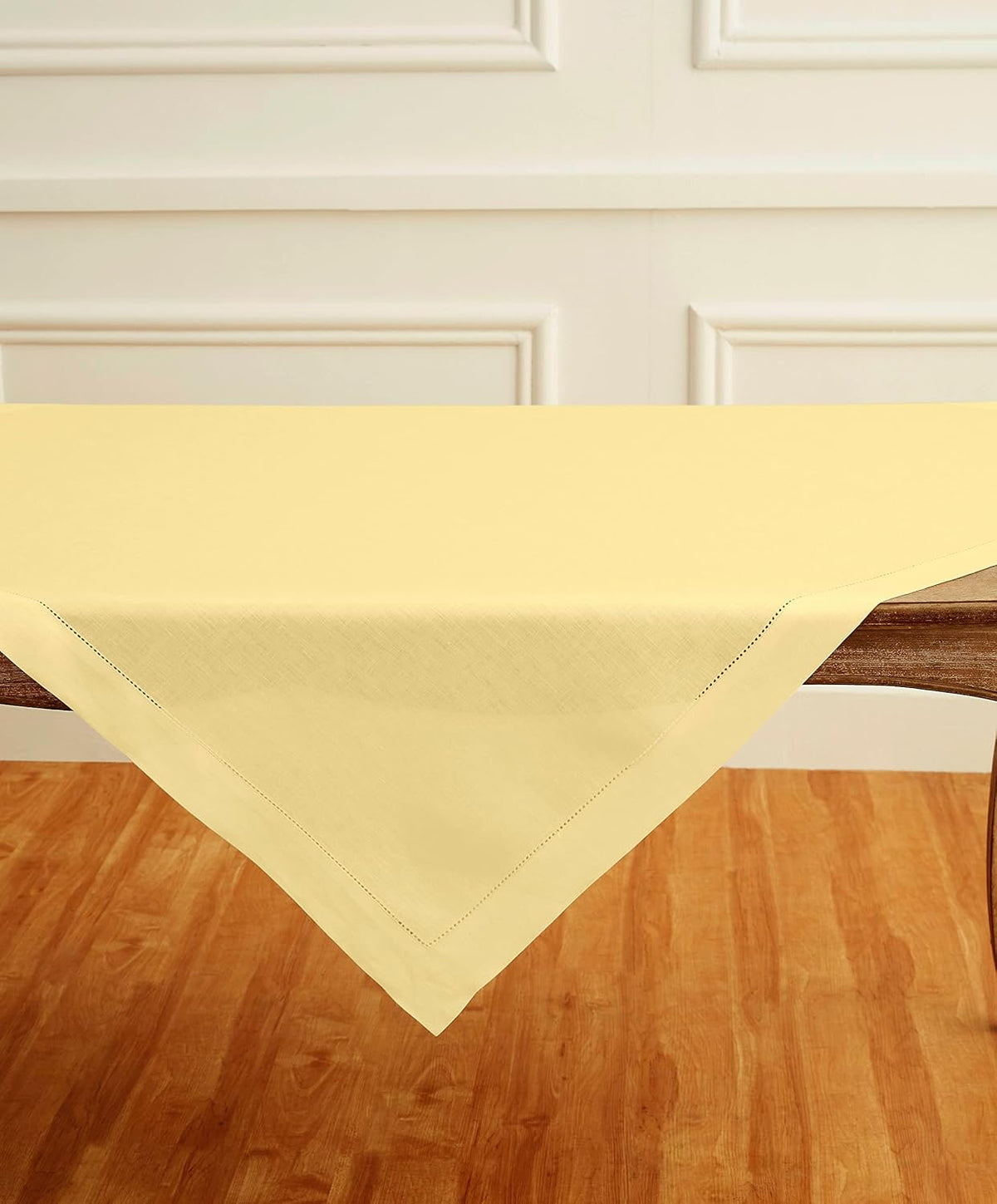 Solino Home Square Linen Tablecloth 52 x 52 Inch - 100% Pure Linen Yellow Table Throw - Classic