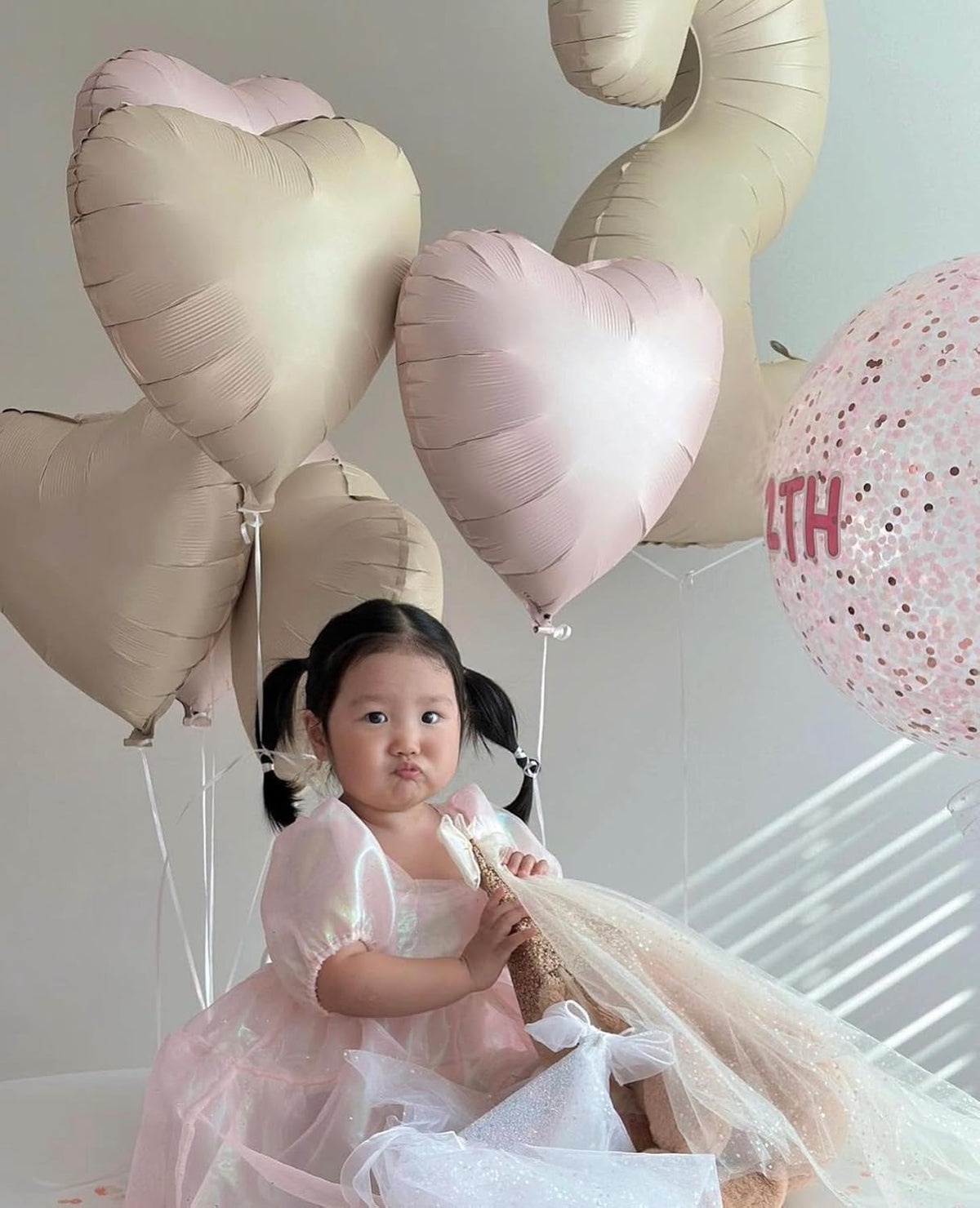 Baby Pink Heart Balloons,12Pcs Pink Heart Shaped Foil Balloons,18Inch Pastel Pink Helium Polyester