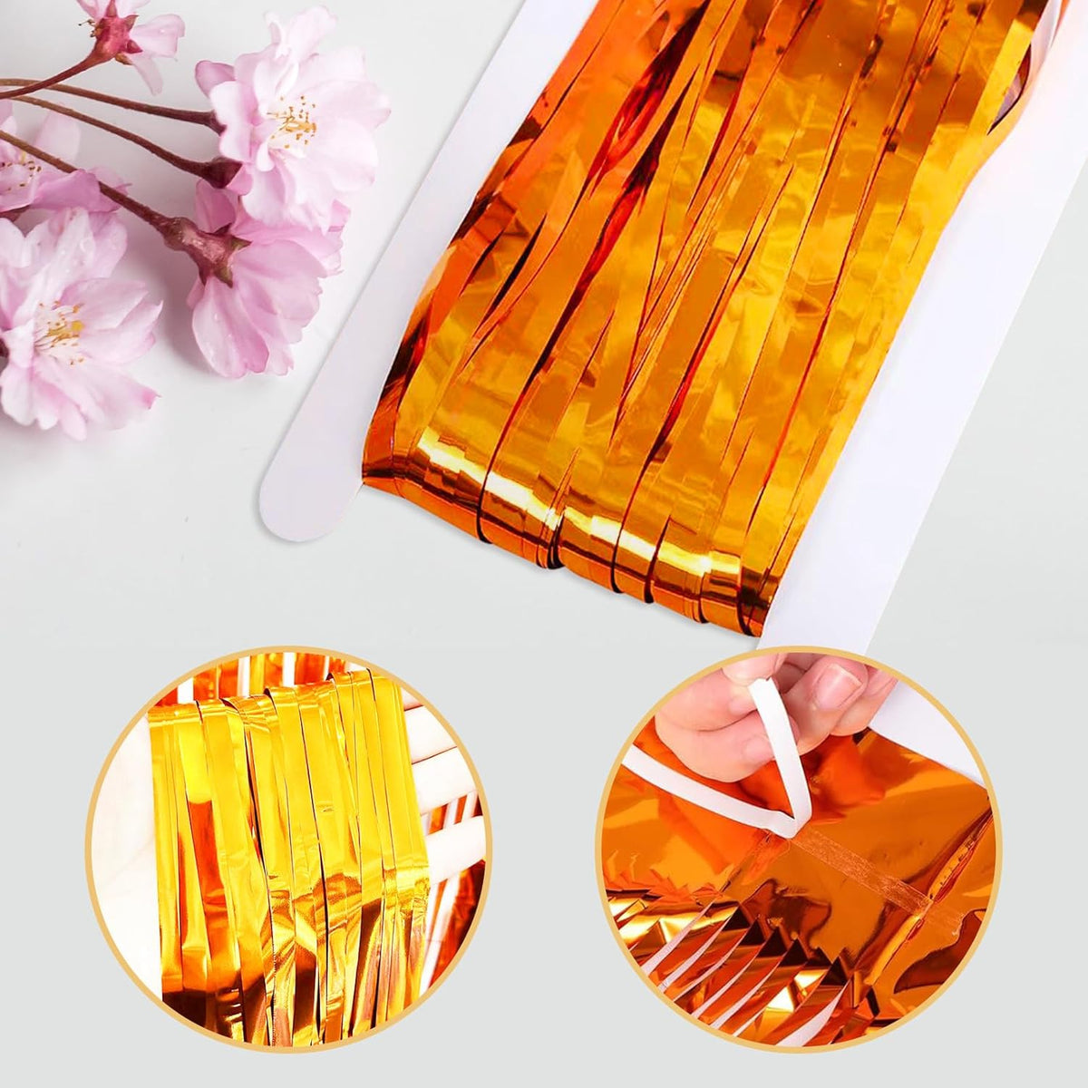 10 Pack Orange Backdrop Curtain 3.2ft x 8.2ft Metallic Tinsel Foil Fringe Curtains Photo Booth