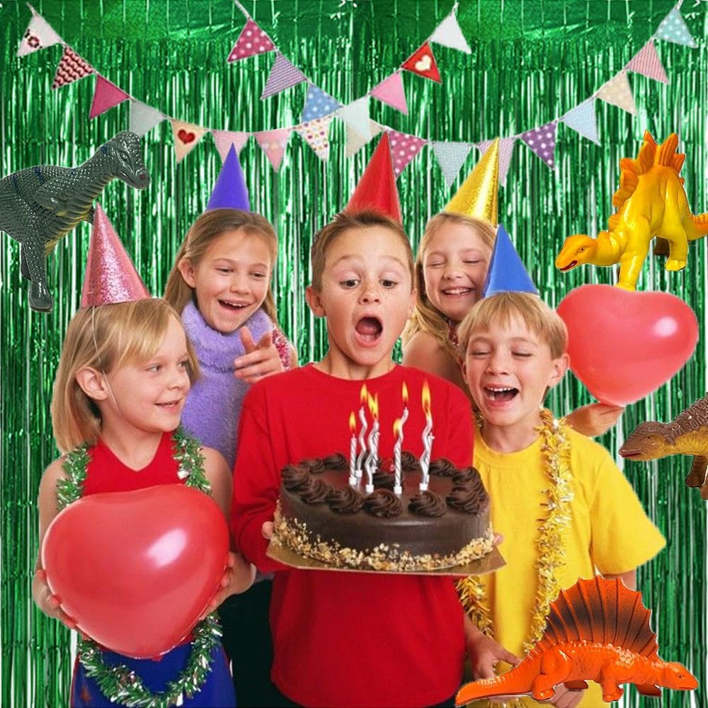 TONIFUL 3Pcs Laser Green Door Streamers, Metallic Streamers Foil Fringe Curtains for Birthday