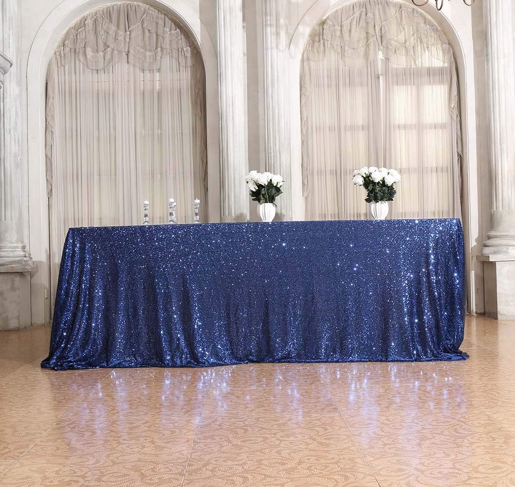 SquarePie Sequin Tablecloth Rectangular 60 x 102 Inch Navy Blue Sparkly Table Linen for Wedding