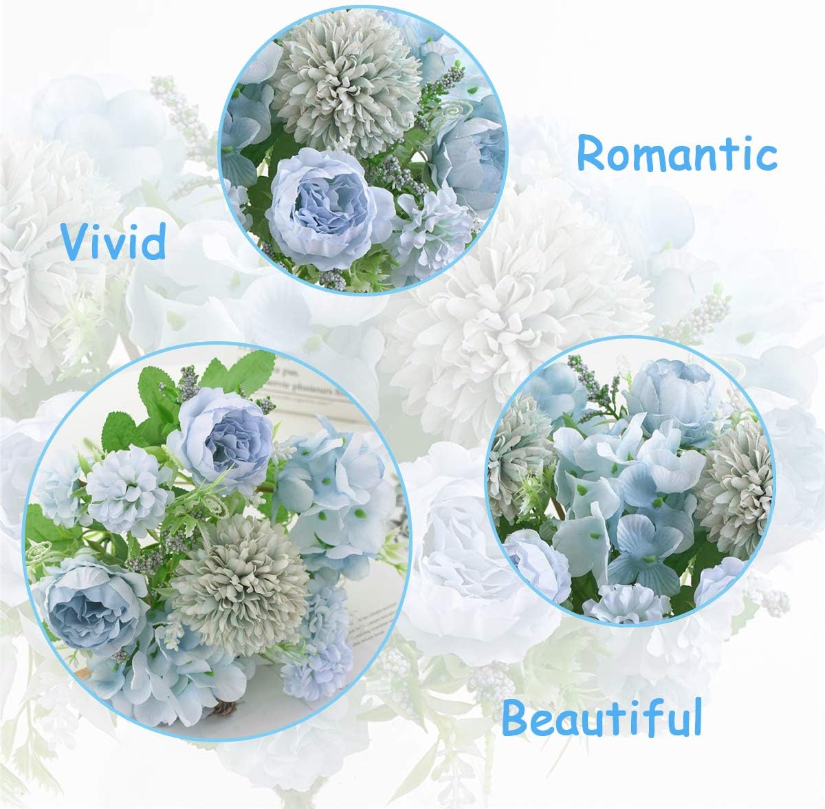Artificial Flowers, Fake Peony Silk Hydrangea Bouquet Decor Plastic Carnations Daisy Realistic