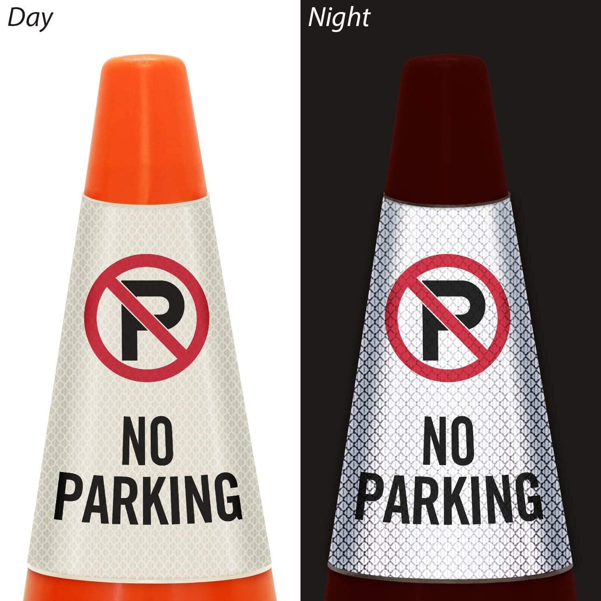 SmartSign 6-Pack "No Parking" Reflective Cone Message Sleeve Collar with Symbol, 360-Degree