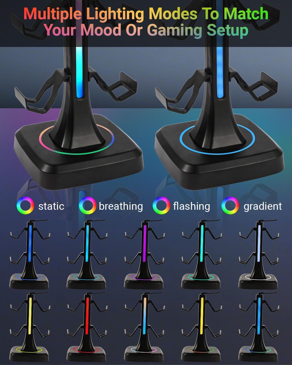 Controller Stand with RGB Multi-Color Light Modes - Headset Holder for PS5, Xbox, Switch - Gaming