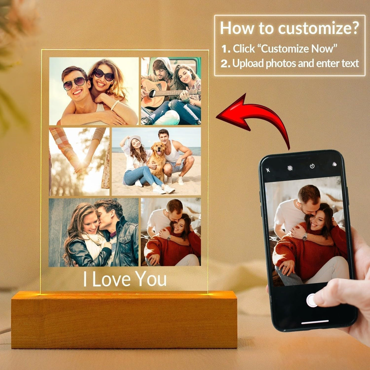 Custom Picture Frames with Photo, Personalized Photo Frame with Night Light, Customized Picture