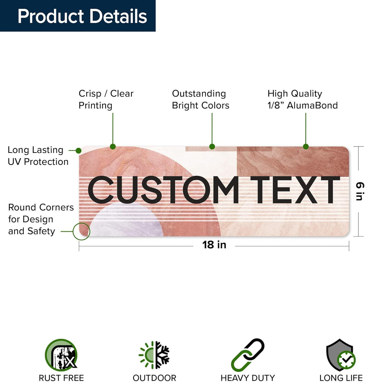 Custom Sign, Custom Street Sign, 11 Font Colors, 13 Font Styles, 4 Hole Options, 22 Sizes, 6x18