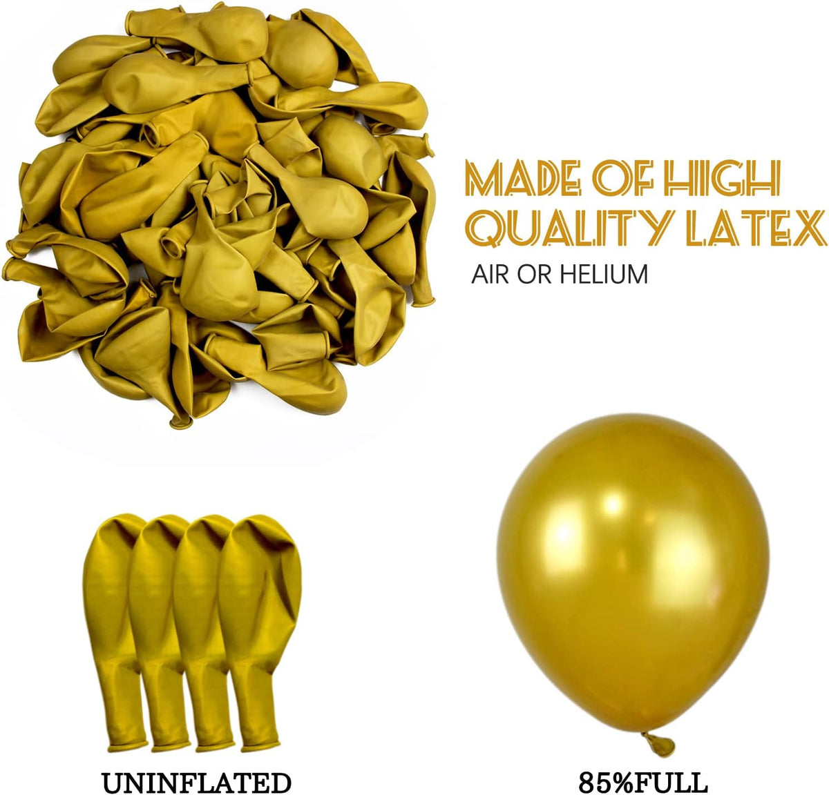 Gold Metallic Balloons 12 Inch, 100pcs Latex Helium Balloons for Birthday Graduation Baby Shower