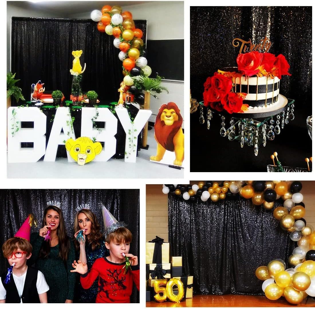 Poise3EHome Black Sequin Backdrop,8FT x 10FT Sequin Photography Backdrop Curtain for Party