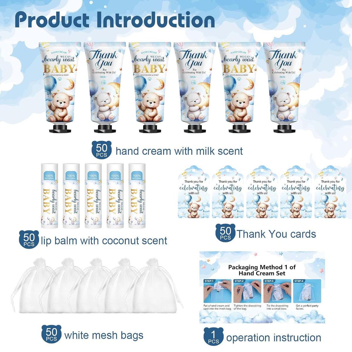 50 Pack Lip Balm and Hand Cream Bulk Gifts Sets, Baby Shower Party Favors and Bridal Shower Favors