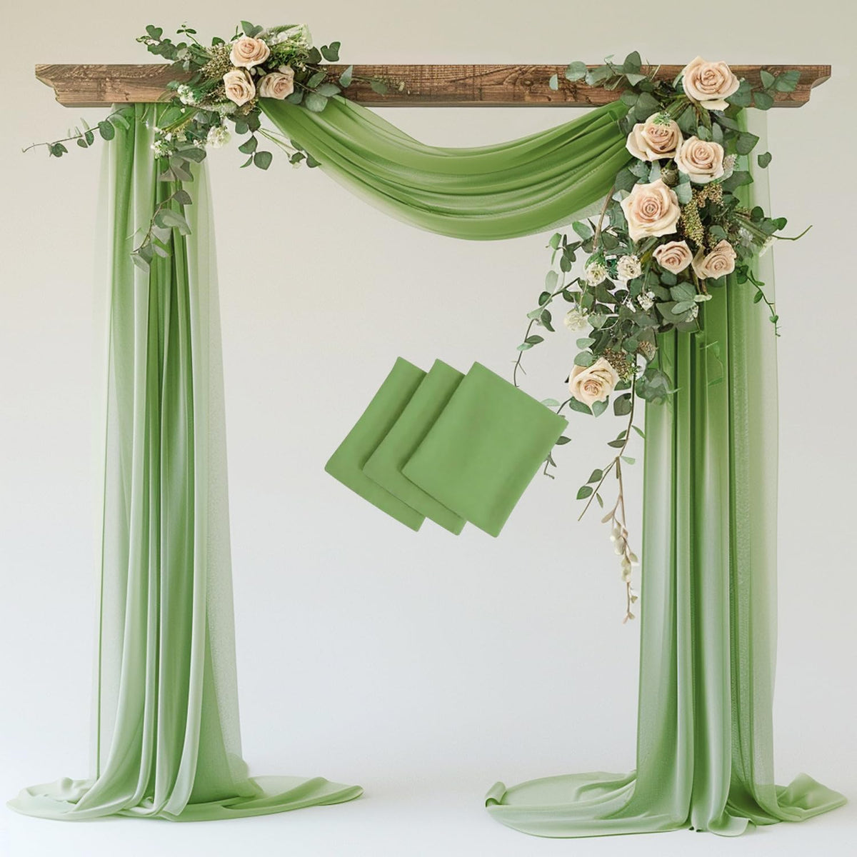Wokceer Wedding Arch Draping 3 Panels 28.7" x 20FT Sage Green Sheer Fabric Backdrop for Ceremony