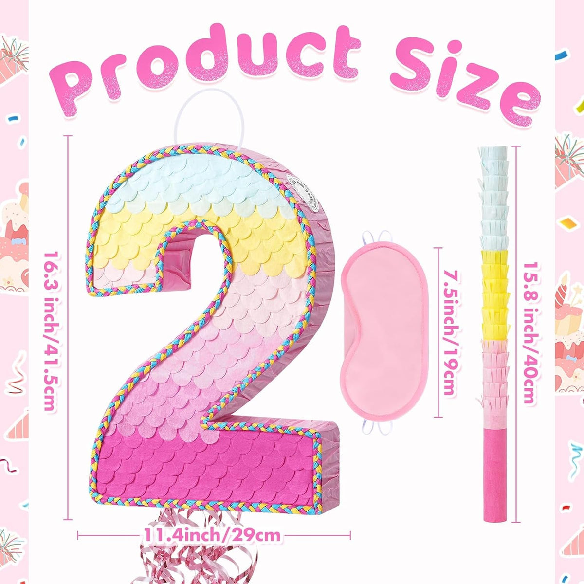 WERNNSAI Pink Sweet Two Pinata - Number 2 Pinata Happy Birthday Decoration Pink Rainbow Design