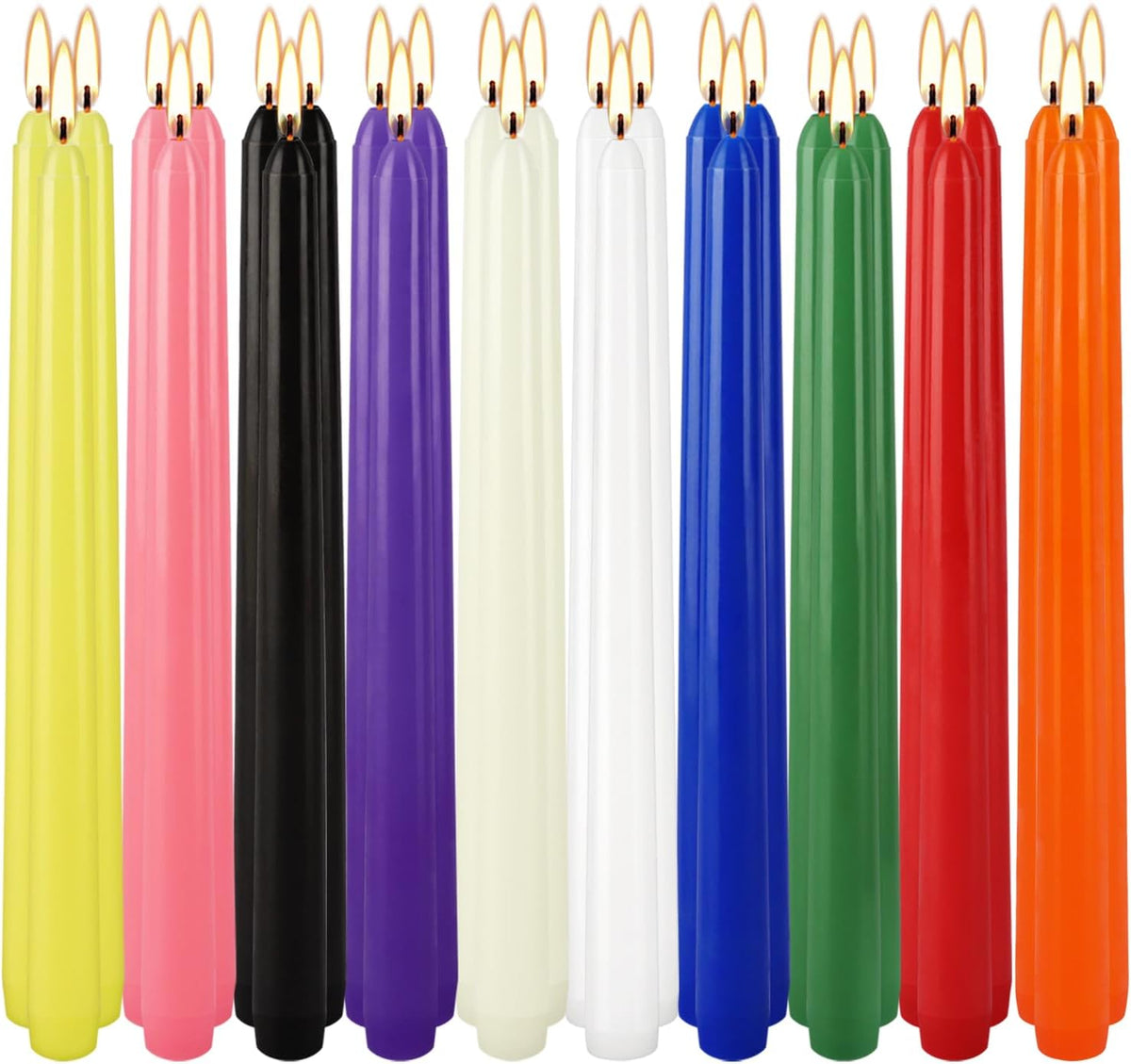 30-Pack 10-Color Taper Candles - 10 Inch Dripless & 10-Hour Burn｜Wedding/Birthday/Home Decor with
