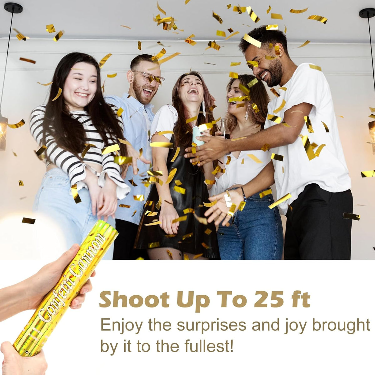 Tamodan 5 Packs Confetti Poppers,12 inch Confetti Cannon,Gold Party Poppers Confetti Shooters for