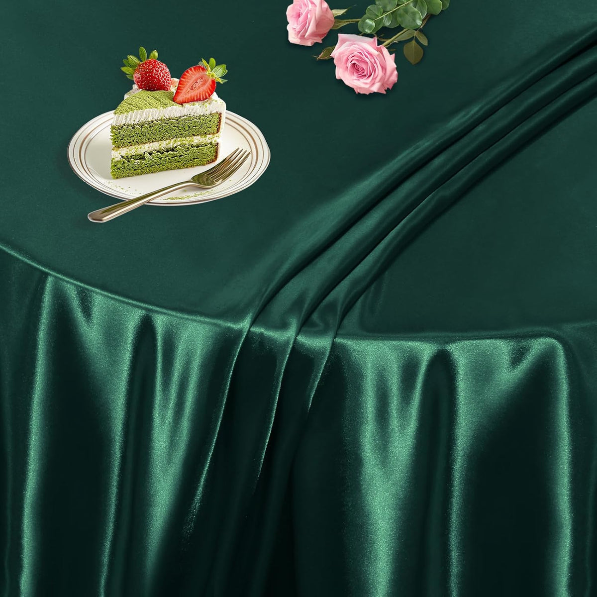 KKJIAF 1 Pack Round Table Cloths 90 Inch, Hunter Green Overlay Round Satin Table Cover, Silky Satin