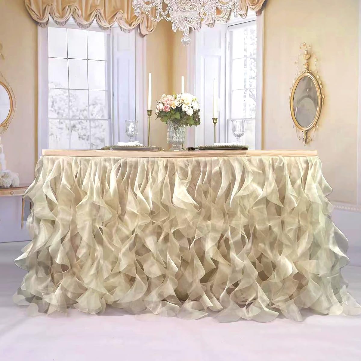 Luxury Organza Mesh Table Skirt Draping Floating Romance - Perfect for Bridal Showers, Birthday