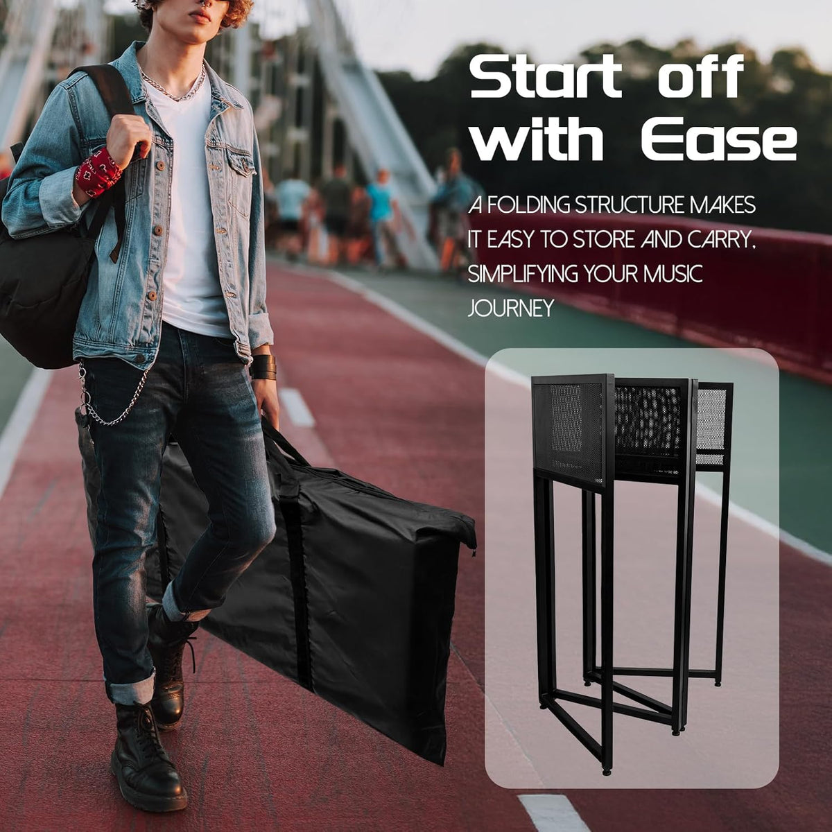 Portable DJ Booth 40" x 20", DJ Facade Table with Black/White Light Scrims, Foldable DJ Stand for