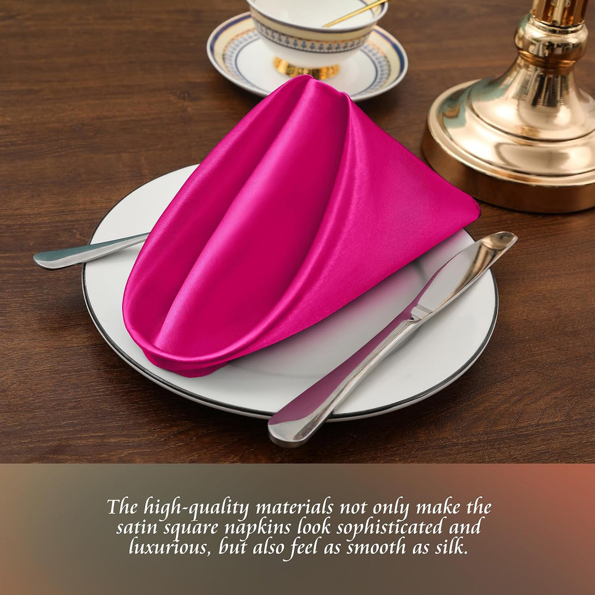 Manyshofu 60 Pieces Hot Pink Satin Napkins - 20x20 Inches Cloth Napkins, Square Satin Fabric