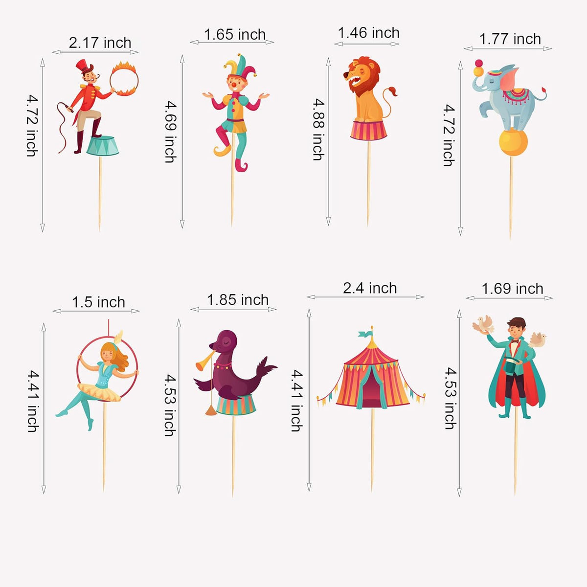 24pcs Circus Cupcake Toppers Carnival & Circus Party Decorations - Perfect for Cupcake, Cake & Baby