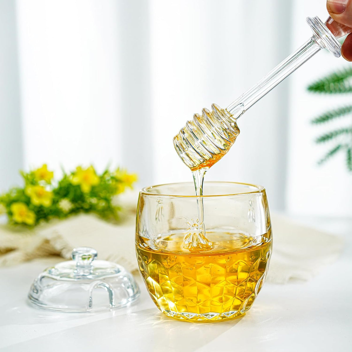 kanpura Honey Pot with Dipper and Lid Glass Honey Jar with Dipper Wide Mouth Honey Containers