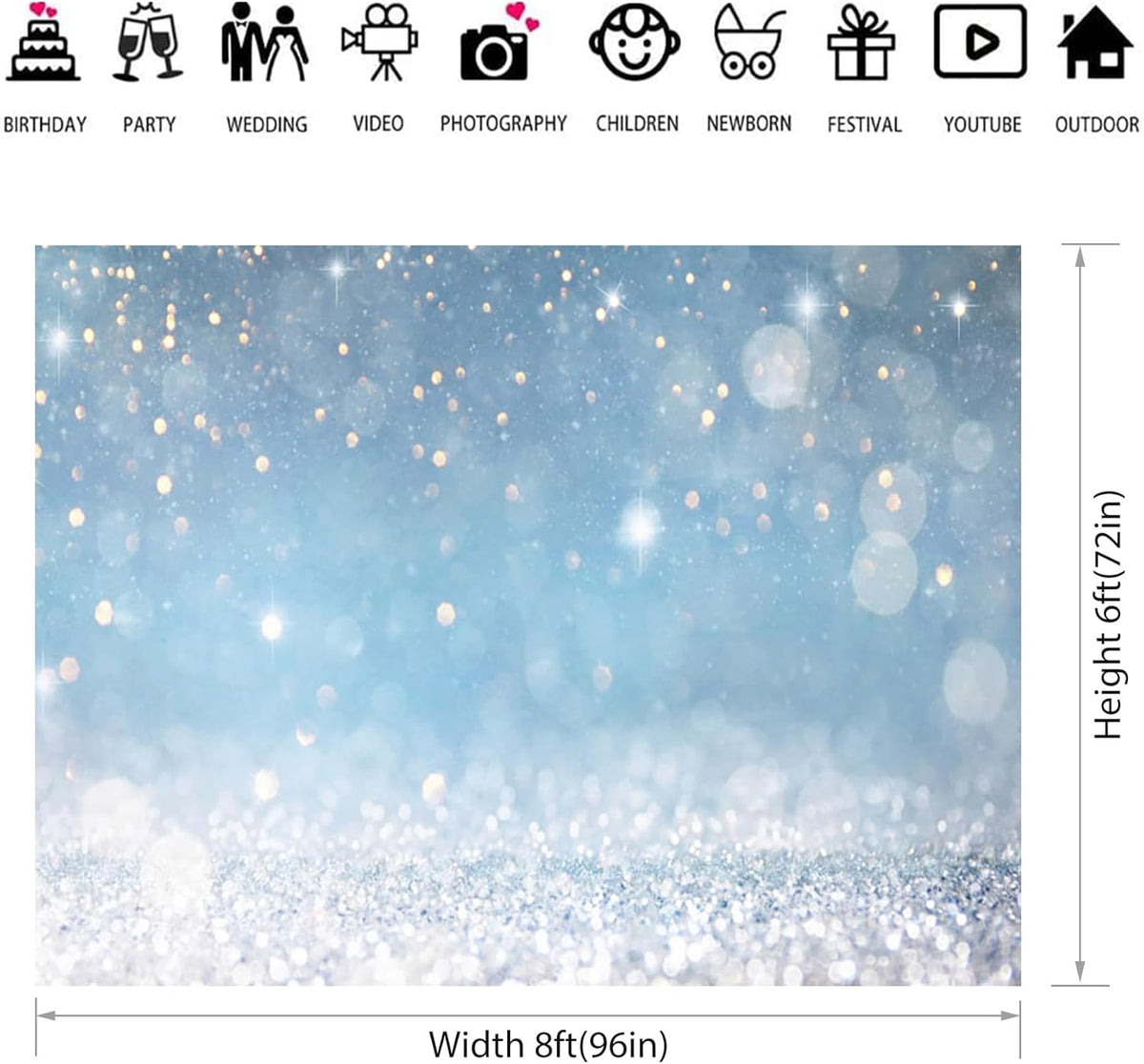 8x6ft Blue Bokeh (Not Glitter) Backdrops Birthday Party Abstract Golden Sparkling Spots Photography