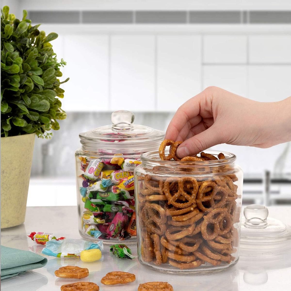 Set of 3 Glass Jar with Lid 1 Liter | Airtight Glass Storage Container for Food, Pasta, Coffee