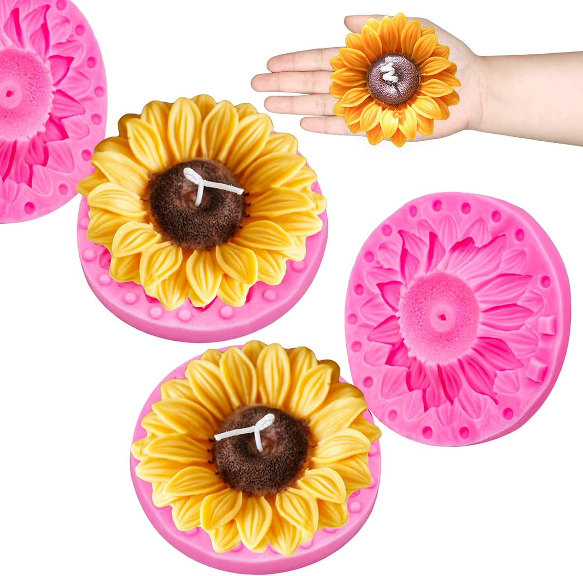 Wehous 2PCS Large Sunflower Silicone Molds, 3D Flower Silicone Molds for Chocolate Fondant Cake