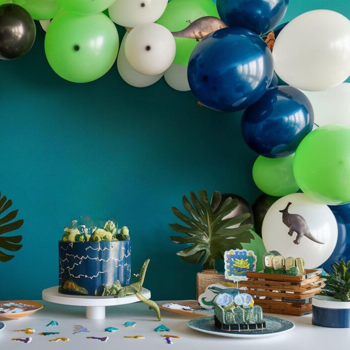60Pcs Blue and Green Balloons, 12 Inch Navy Blue Fruit Green Confetti Balloons Teal Blue White