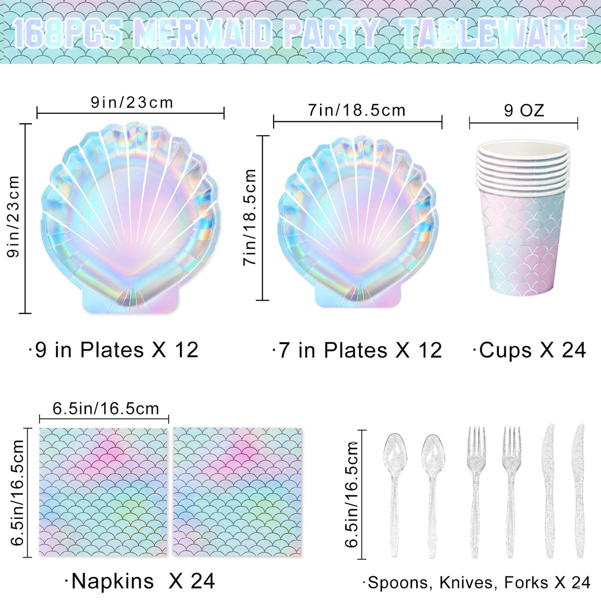 QIYANPAX 144 Pcs Mermaid Party Supplies Mermaid Birthday Decorations Includes Plates Napkins Cups