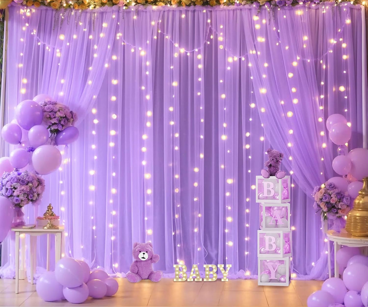 Lavender Tulle Backdrop Curtain with Led Lights for Wedding Baby Shower Girls 10ft X 8ft Lilac