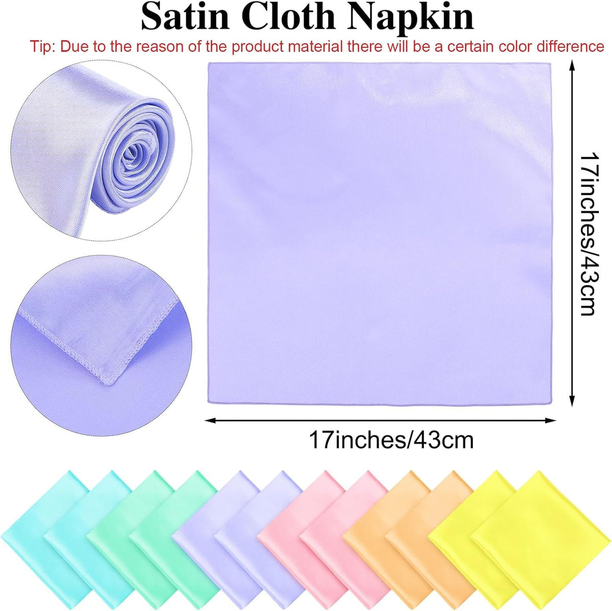 Aneco 12 Pieces Satin Napkins Soft Dinner Napkins Multicolor Square Weddings Table Napkins 17 x 17