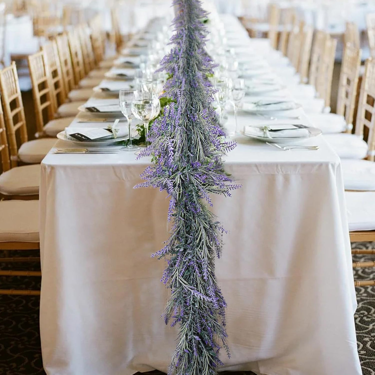 MAKHOT Spring Summer Lavender Purple Garland, 6Ft Lavender Artificial Green Garland, Fake Silver
