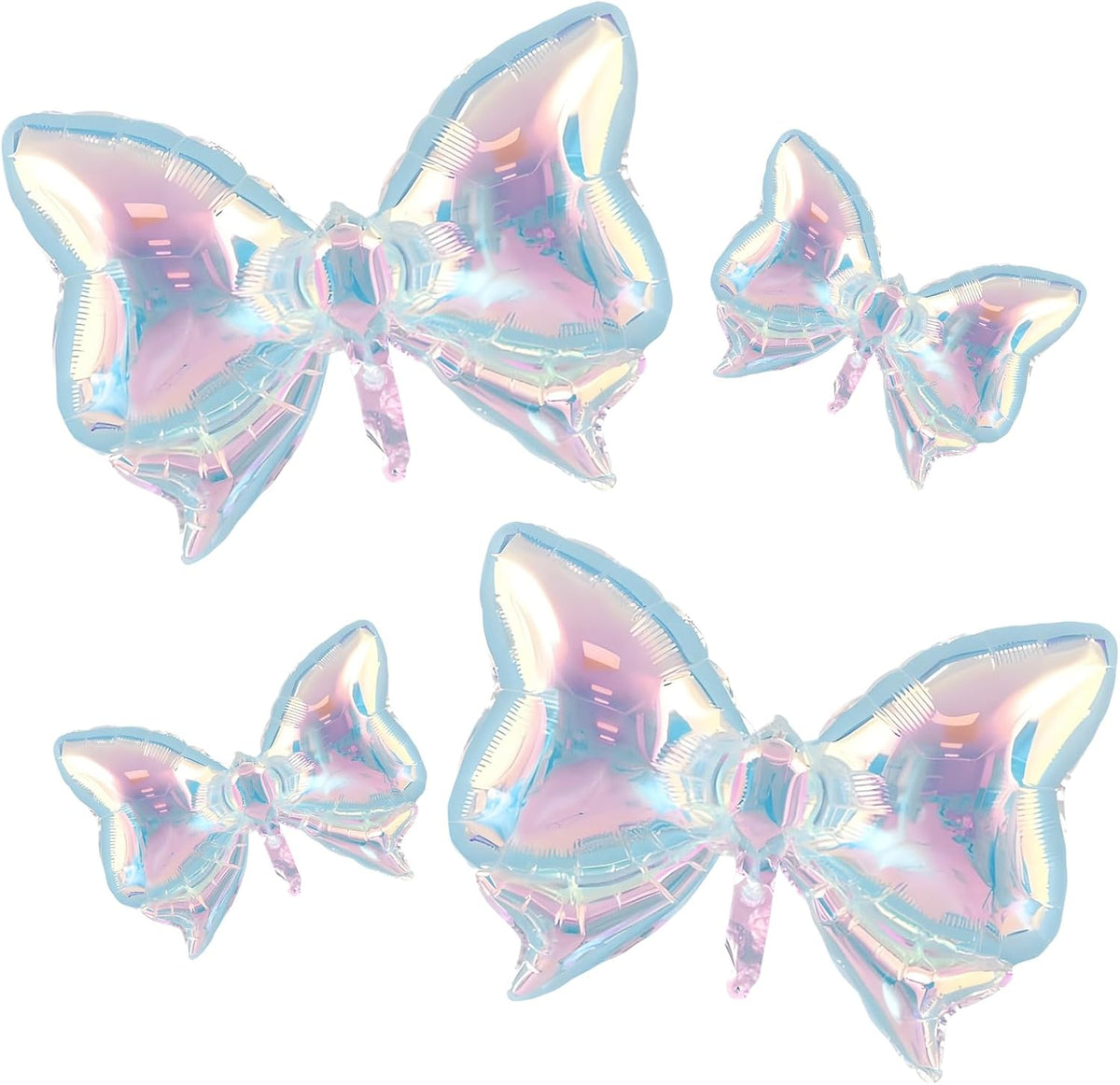 4Pcs Iridescent Foil Balloons, Iridescent Bow Foil Balloons, Rainbow Bow Holographic Clear Foil