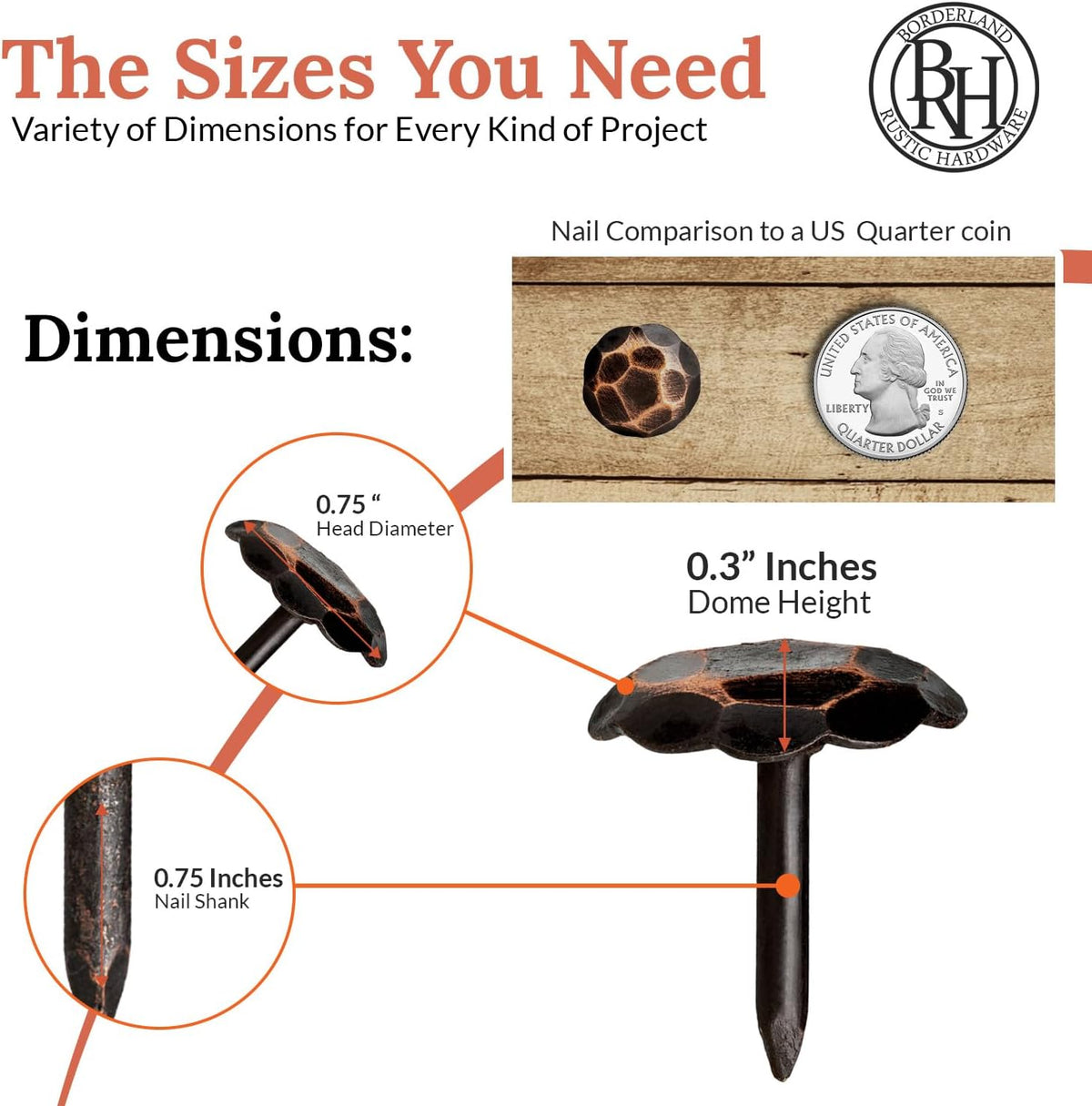 10 Pack 0.75" Round Head Iron Clavos Decorative Nails – Oil Rubbed Bronze – Handmade Rustic Round