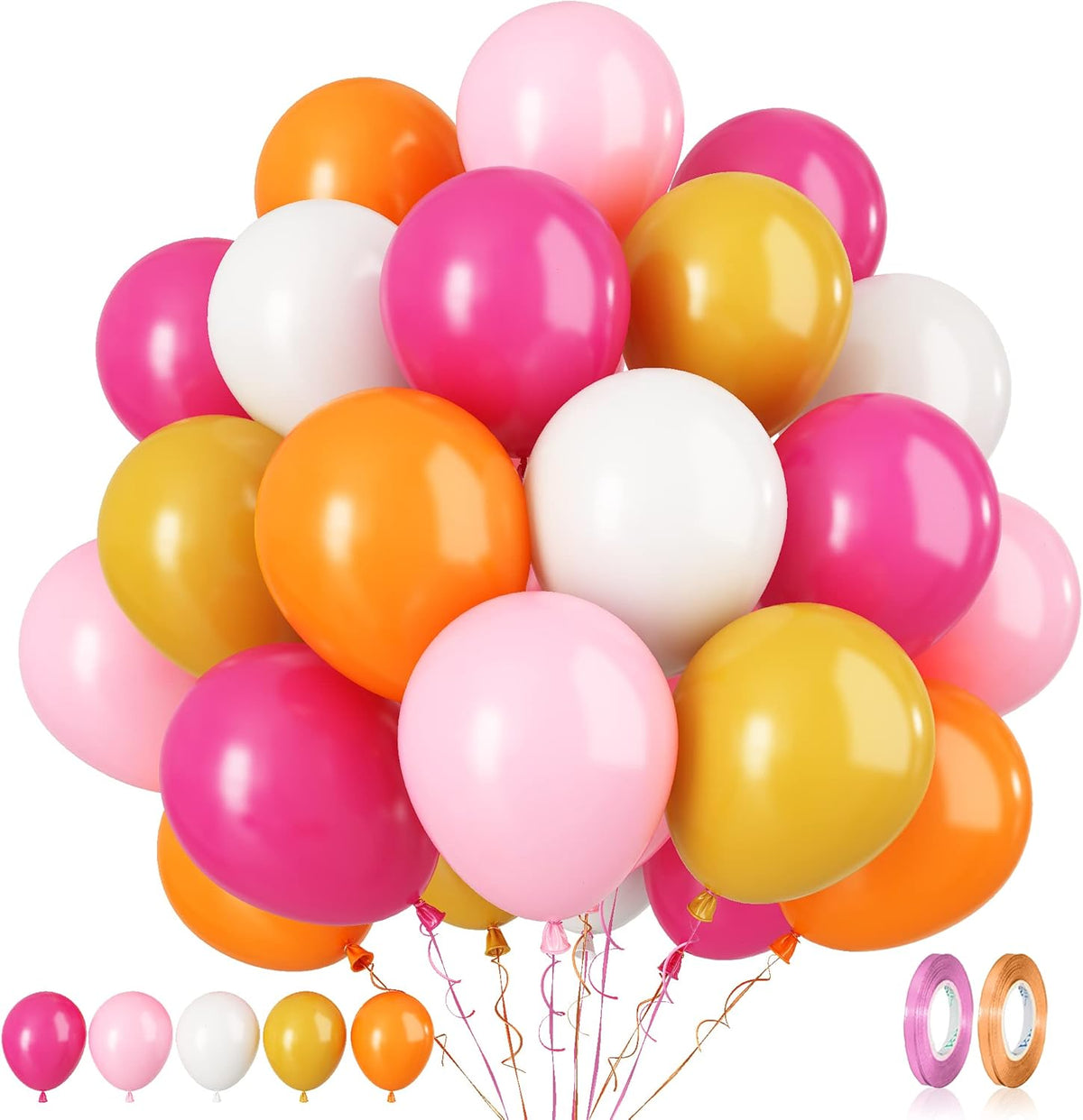Paready Pink and Orange Latex Balloons, 60 Pcs 12 Inch Hot Pink and Yellow Autumn Balloons for