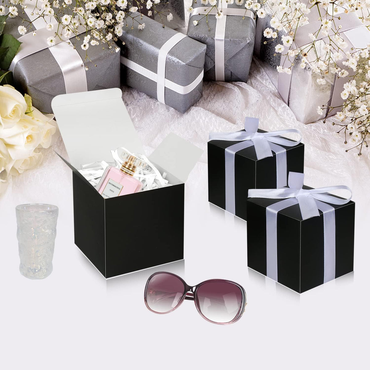 Black Gift Boxes 5x5x5, 30 Pack Paper Gift Boxes with Lids for Gift, Bridesmaid Proposal Box