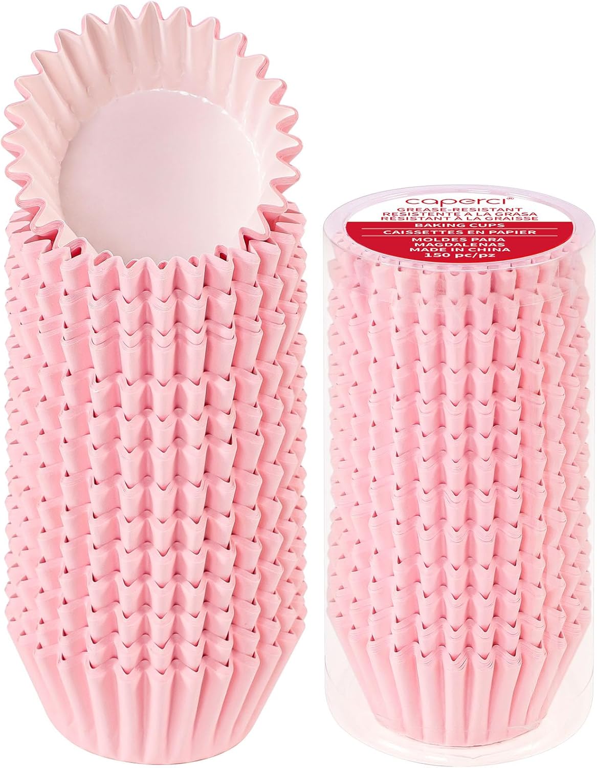 Caperci Grease-Resistant Standard Pink Cupcake Liners 150 Counts - Heavy Duty Paper Muffin Baking