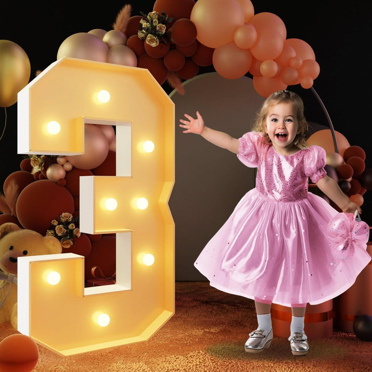imprsv 3FT Light Up Numbers, Marquee Numbers 3 for Birthday and Anniversary Party Decorations