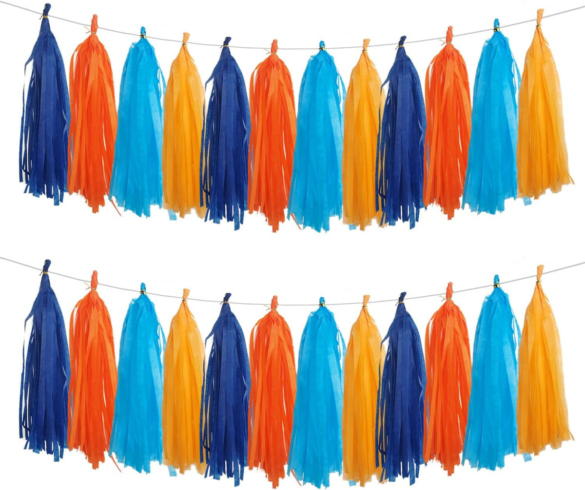 GAKA Orange and Blue Tassel Garland Tissue Paper Tassel Banner,Table Decor,Tassels Party Decor