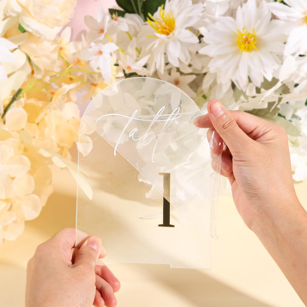 Arch Wedding Table Numbers 1-10 with Stands, Elegant Gold Number 5.5 x 7” Arch Acrylic Signs with