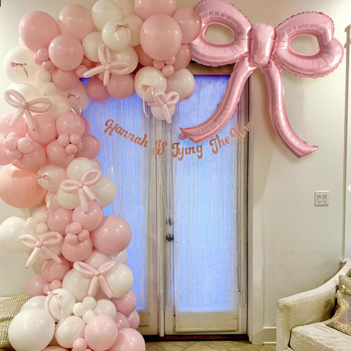 2 Pcs Pink Bow Balloons Bow Party Decorations for Girl Women Pink Bow Birthday Decorations Giant