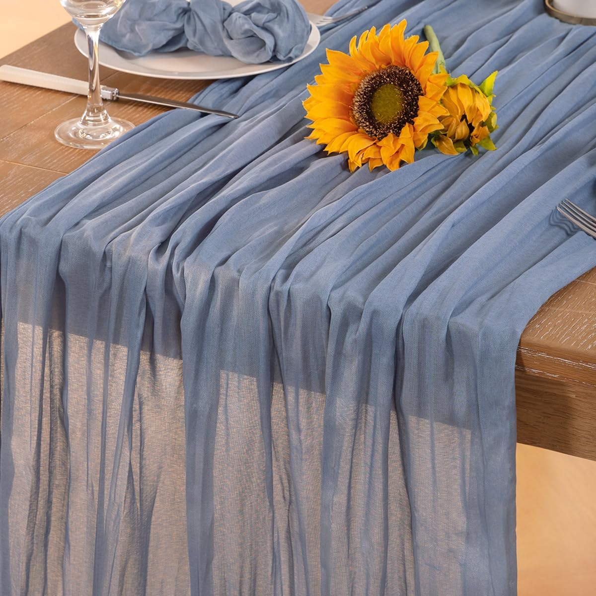 Dusty Blue Cheesecloth Table Runner Fall Table Runner Boho Gauze 120 Inches Blue Cheese Cloth Fall