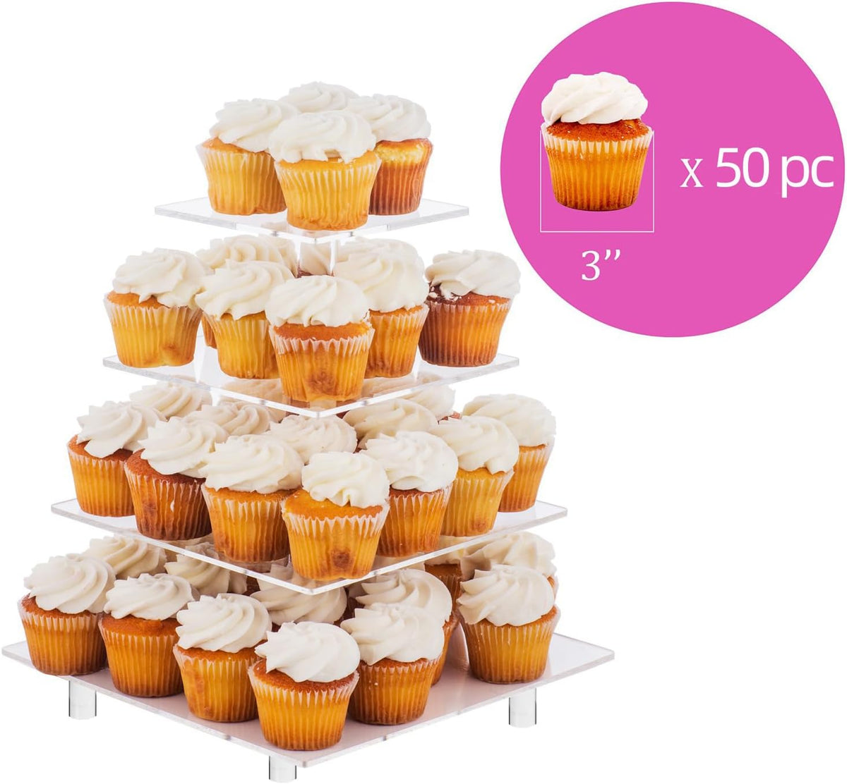 Jusalpha Large 4 Tier Cupcake Stand Square Acrylic Cupcake Tower Stand for Dessert, Pastry, Serving