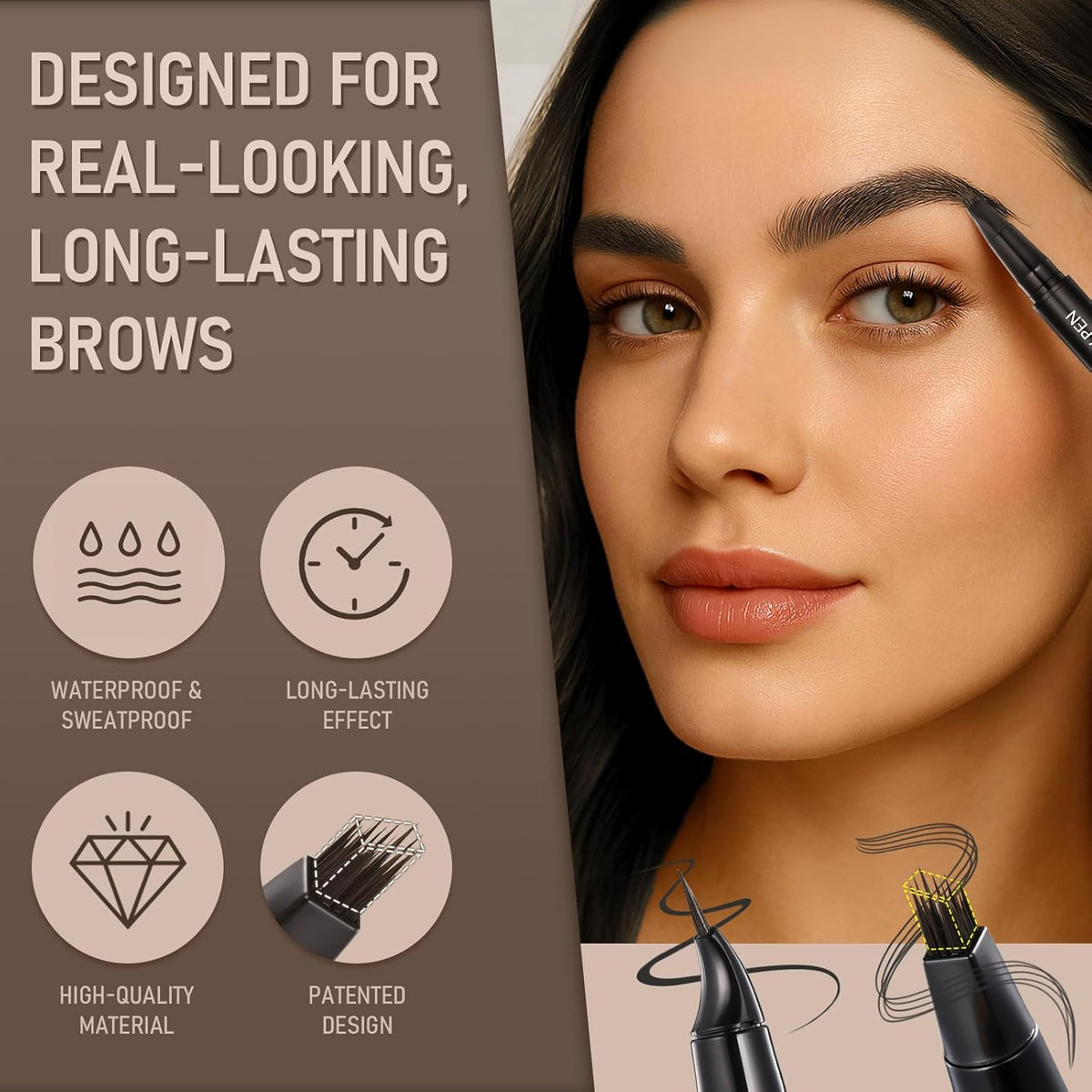 Dual-Ended Microblading Eyebrow Pencil for Women, 2 in 1 Liquid Eyebrow Pencil with Curved Tip and